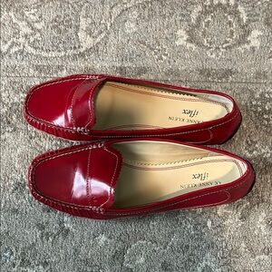Anne Klein Red Patent Leather Flats Sleek Loafers